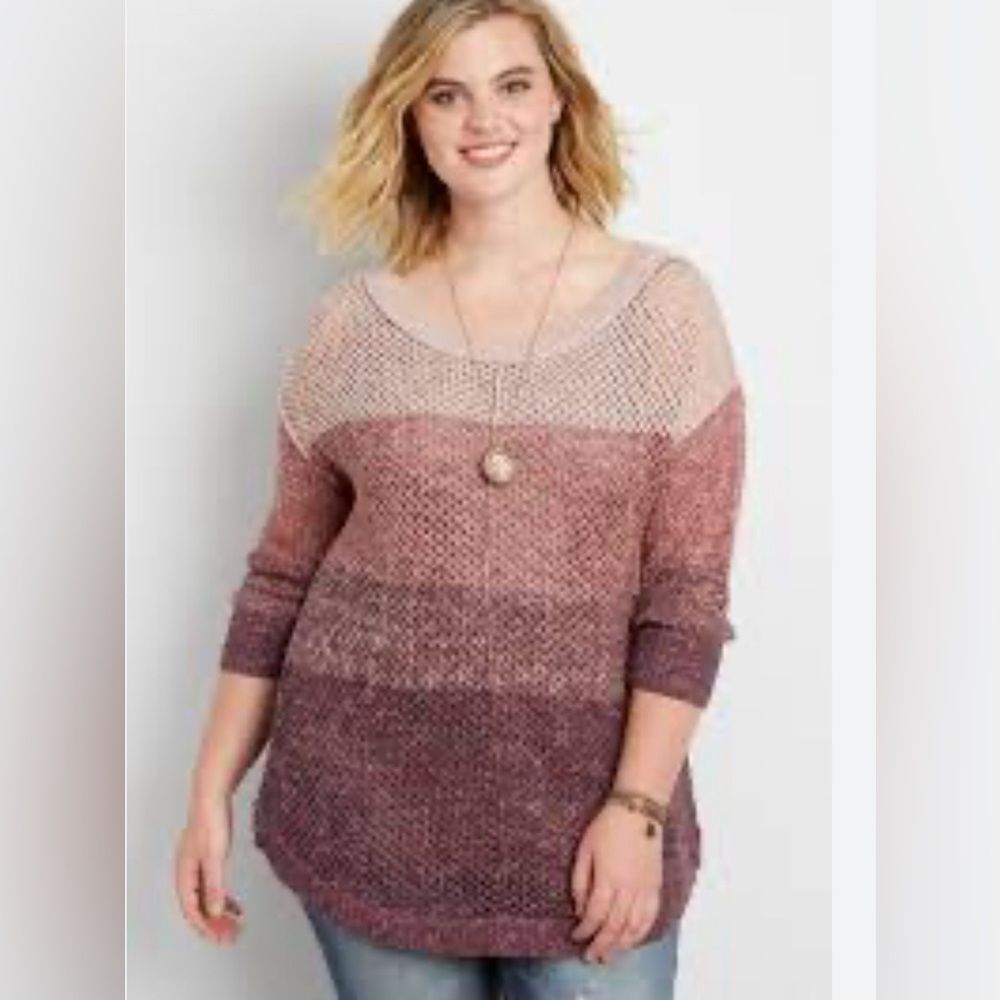 Maurice’s pink and purple color block loose knit open stitch sweater size 3X